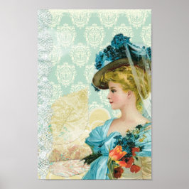 Victoriaans elegante Lady Blue Lace en Flowers Poster