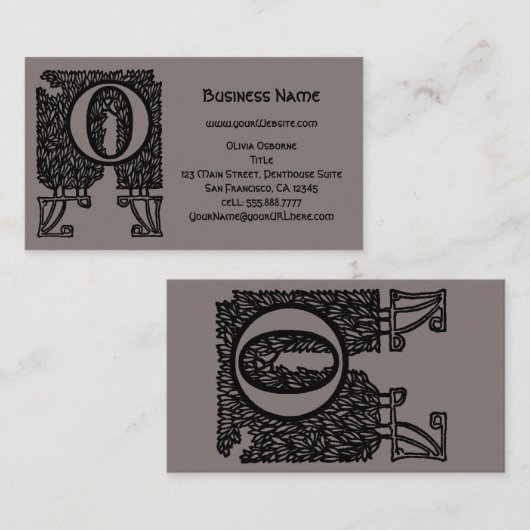  Victoriaans elegante monogram letter O Visitekaartje (Voorkant / Achterkant)