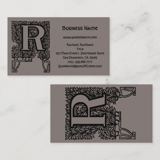 Victoriaans elegante monogram letter R Visitekaartje (Voorkant / Achterkant)