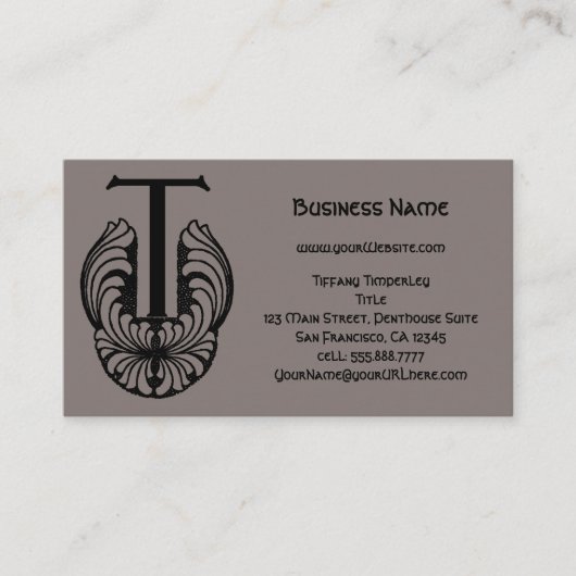 Victoriaans elegante monogram letter T Visitekaartje (Voorkant)
