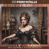 Victoriaans elegante vrouw in zwarte jurk op een b tissuepapier