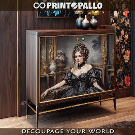 Victoriaans elegante vrouw in zwarte jurk op een b tissuepapier