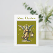 Victoriaans Elegante Xmas Angel en Lantaarn Briefkaart (Staand voorkant)