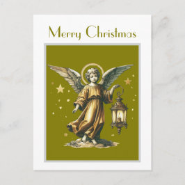 Victoriaans Elegante Xmas Angel en Lantaarn Briefkaart