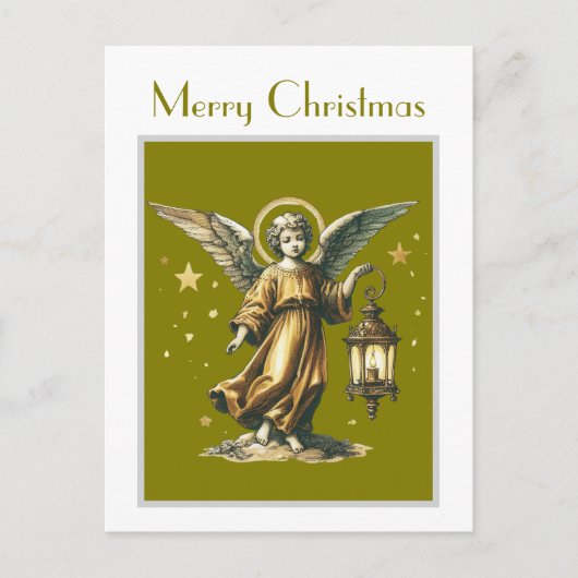 Victoriaans Elegante Xmas Angel en Lantaarn Briefkaart (Voorkant)