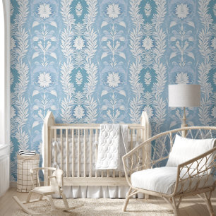 Victoriaans elegantie in zacht blauw behang