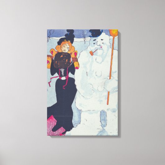 Victoriaans elegantie ontmoet de sneeuwman canvas afdruk (Voorkant)