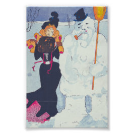 Victoriaans elegantie ontmoet de sneeuwman foto afdruk