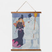 Victoriaans elegantie ontmoet de sneeuwman hangend wandkleed (Voorkant)