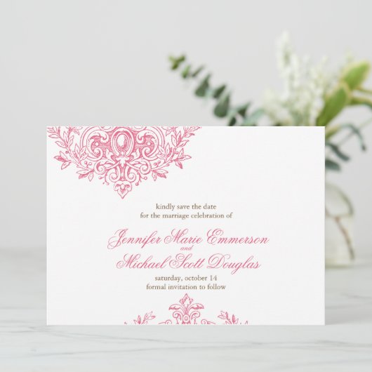 Victoriaans elegantie sparen de datumkaart save the date (Staand voorkant)