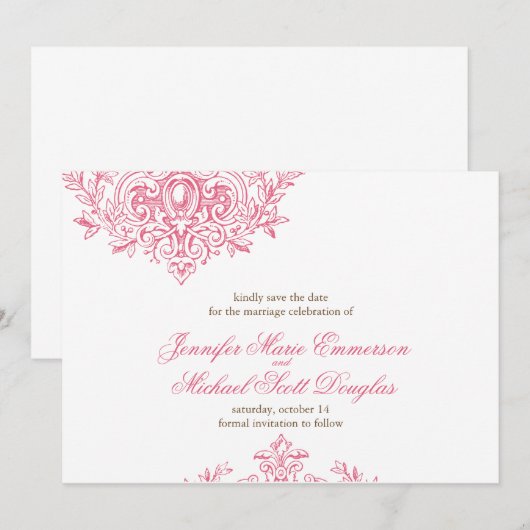 Victoriaans elegantie sparen de datumkaart save the date (Voorkant / Achterkant)