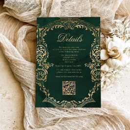 Victoriaans Emerald Gold Royal Wedding QR Details Informatiekaartje