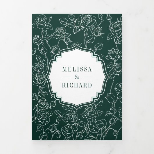 Victoriaans Emerald Green Catholic QR Code Wedding Drieluik Uitnodiging (Cover)