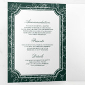 Victoriaans Emerald Green Catholic QR Code Wedding Drieluik Uitnodiging (Binnenzijde eerst)