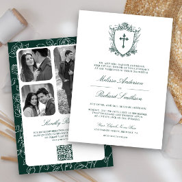 Victoriaans Emerald Green Catholic QR Code Wedding Kaart