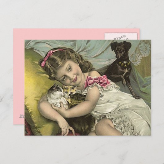  VICTORIAANS en HER PARLOR PETS BRIEFKAART (Voorkant / Achterkant)