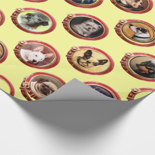 VICTORIAANS ENAMELS/MINIATURE DOG PORTRAITS, geel Cadeaupapier (Hoek)