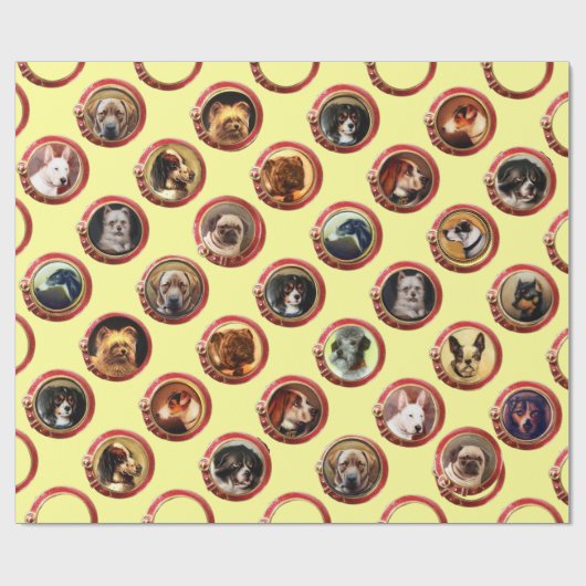VICTORIAANS ENAMELS/MINIATURE DOG PORTRAITS, geel Cadeaupapier (Vlak)