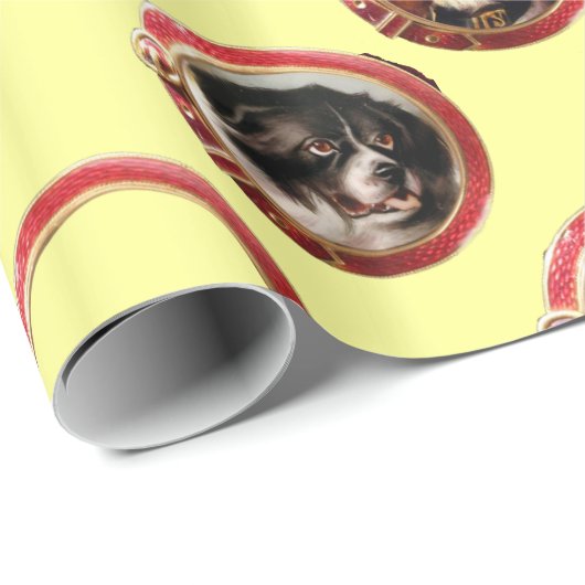 VICTORIAANS ENAMELS/MINIATURE DOG PORTRAITS, geel Cadeaupapier (Rol Hoek)