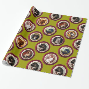 VICTORIAANS ENAMELS/MINIATURE DOG PORTRAITS, Groen Cadeaupapier