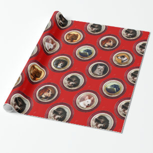 VICTORIAANS ENAMELS/MINIATURE DOG PORTRAITS, Rood Cadeaupapier