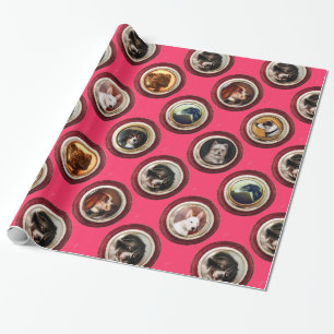 VICTORIAANS ENAMELS/MINIATURE DOG PORTRAITS, Roze Cadeaupapier