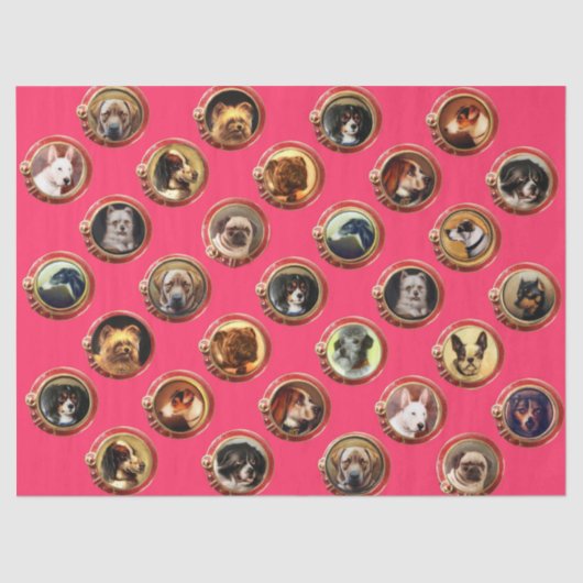 VICTORIAANS ENAMELS/MINIATURE DOG PORTRAITS Roze Tissuepapier (Voorkant)