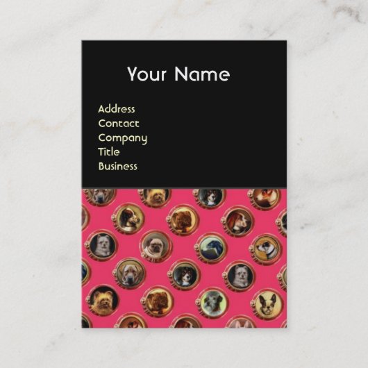 VICTORIAANS ENAMELS/MINIATURE DOG PORTRAITS, Roze Visitekaartje (Voorkant)