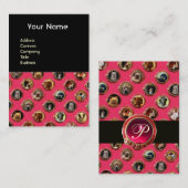 VICTORIAANS ENAMELS/MINIATURE DOG PORTRAITS, Roze Visitekaartje (Voorkant / Achterkant)