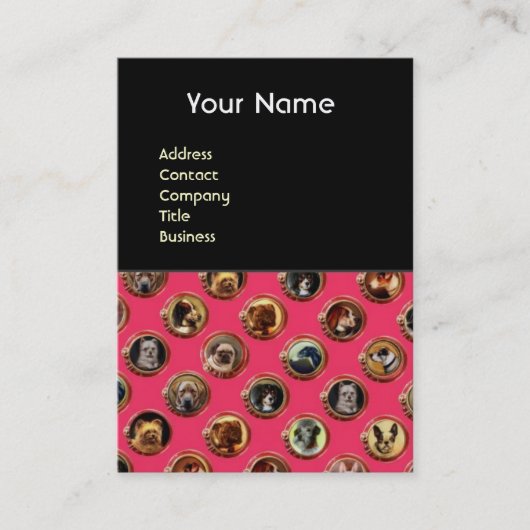 VICTORIAANS ENAMELS/MINIATURE DOG PORTRAITS, Roze Visitekaartje (Voorkant)