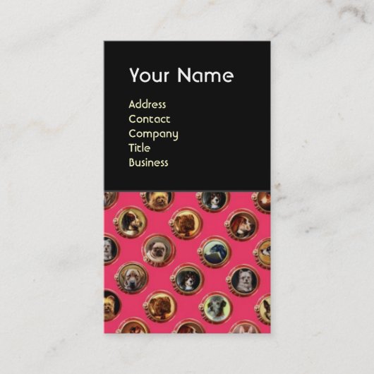 VICTORIAANS ENAMELS/MINIATURE DOG PORTRAITS, Roze Visitekaartje (Voorkant)