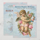 Victoriaans engel Blue Memorial Death Aankondiging (Voorkant / Achterkant)