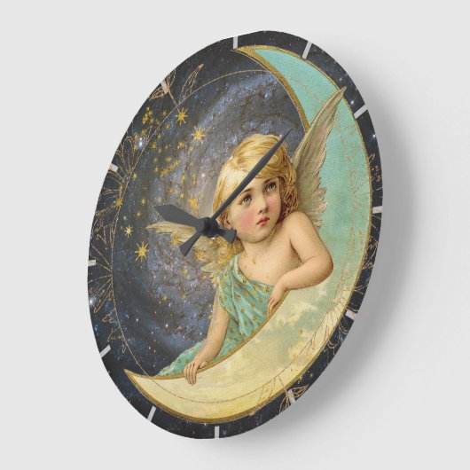  Victoriaans Engel Collage Galaxy Blue+Gold Grote Klok (Hoek)