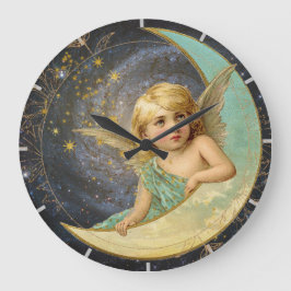 Victoriaans Engel Collage Galaxy Blue+Gold Grote Klok