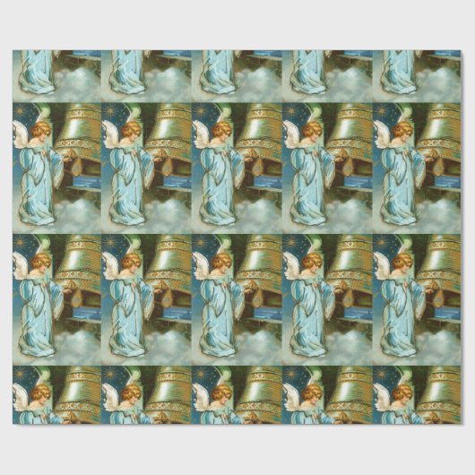 Victoriaans engel en bel kerst gewoonte Cadeaupapier (Vlak)