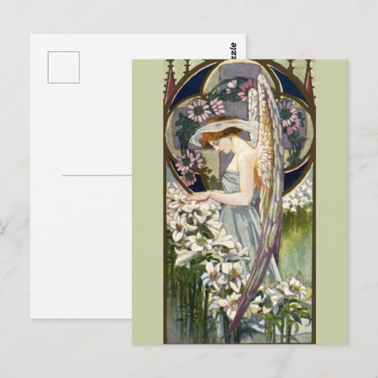 Victoriaans Engel en  Paaslelie Bloemen Briefkaart (Voorkant / Achterkant)