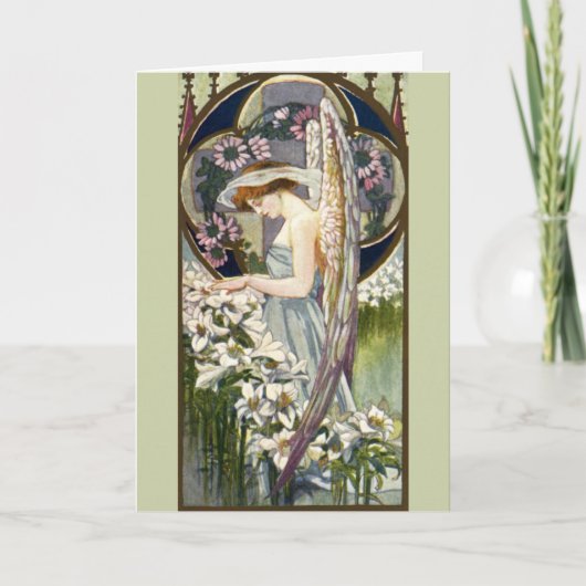 Victoriaans Engel en  Paaslelie Bloemen Kaart (Voorkant)