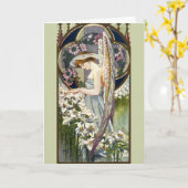 Victoriaans Engel en  Paaslelie Bloemen Kaart (Gele Bloem)