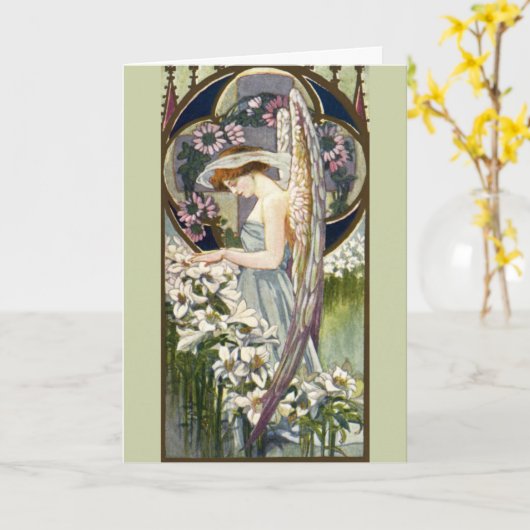 Victoriaans Engel en  Paaslelie Bloemen Kaart (Gele Bloem)