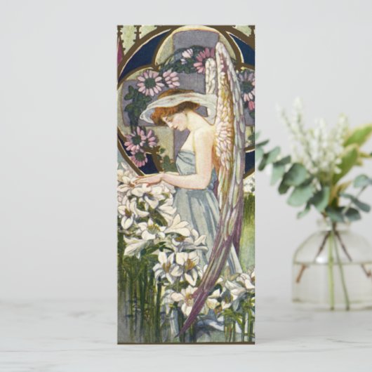 Victoriaans Engel en  Paaslelie Bloemen Kaart (Staand voorkant)