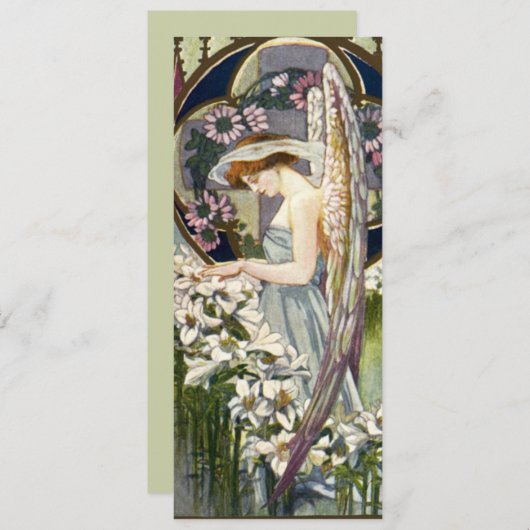 Victoriaans Engel en Paaslelie Bloemen Kaart (Voorkant / Achterkant)