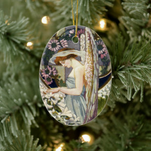 Victoriaans Engel en  Paaslelie Bloemen Keramisch Ornament