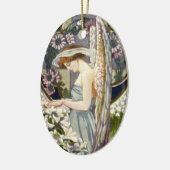 Victoriaans Engel en  Paaslelie Bloemen Keramisch Ornament (Links)