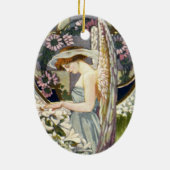 Victoriaans Engel en  Paaslelie Bloemen Keramisch Ornament (Achterkant)