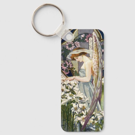 Victoriaans Engel en  Paaslelie Bloemen Sleutelhanger (Voorkant)