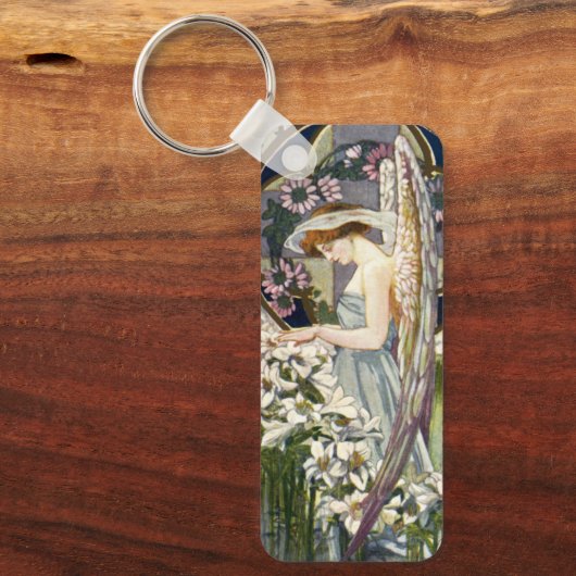 Victoriaans Engel en  Paaslelie Bloemen Sleutelhanger (Voorkant)