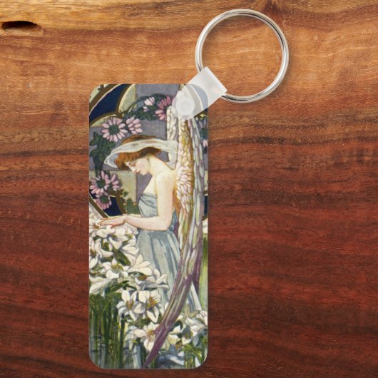 Victoriaans Engel en  Paaslelie Bloemen Sleutelhanger (Achterkant)