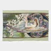 Victoriaans Engel en Paaslelie Bloemen Theedoek (Horizontaal)