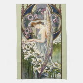 Victoriaans Engel en Paaslelie Bloemen Theedoek (Verticaal)