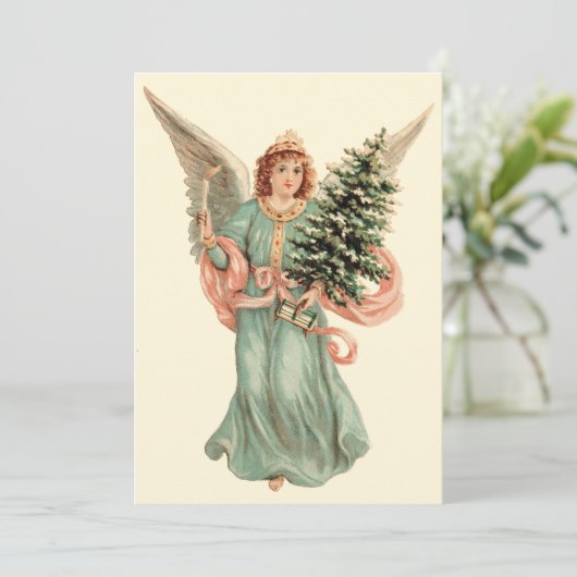  Victoriaans Engel Kerstfeest Uitnodiging (Staand voorkant)